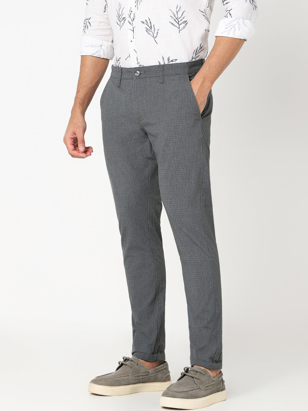 Men’s Grey Textured Slim Fit Trouser