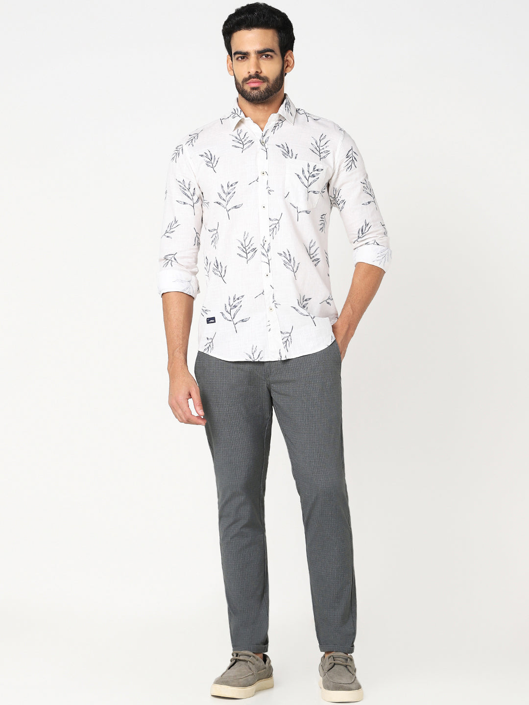 Men’s Grey Textured Slim Fit Trouser