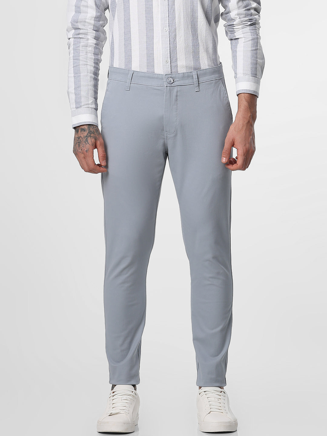 Cement Grey Solid Ankle Length Trouser