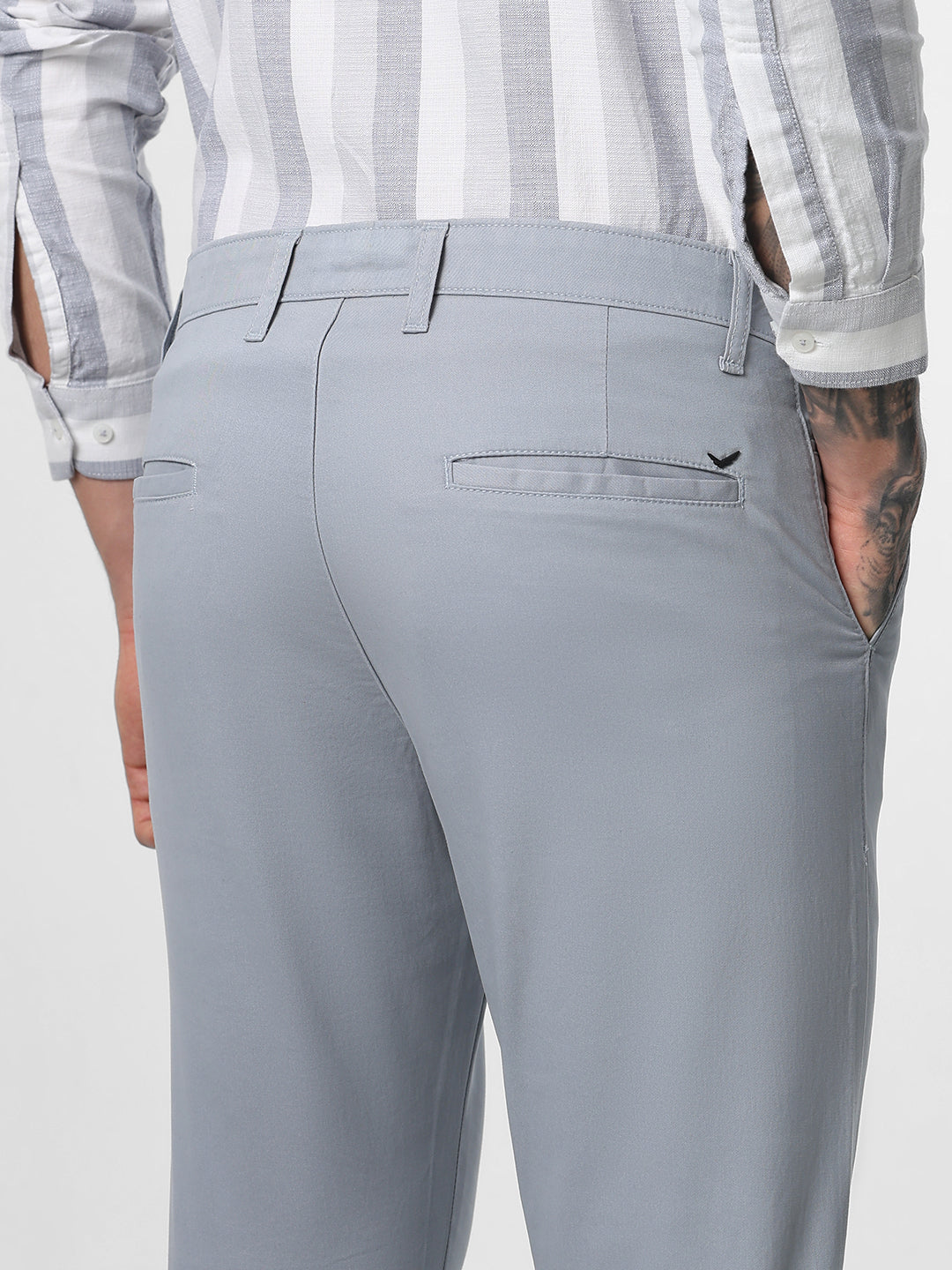 Cement Grey Solid Ankle Length Trouser