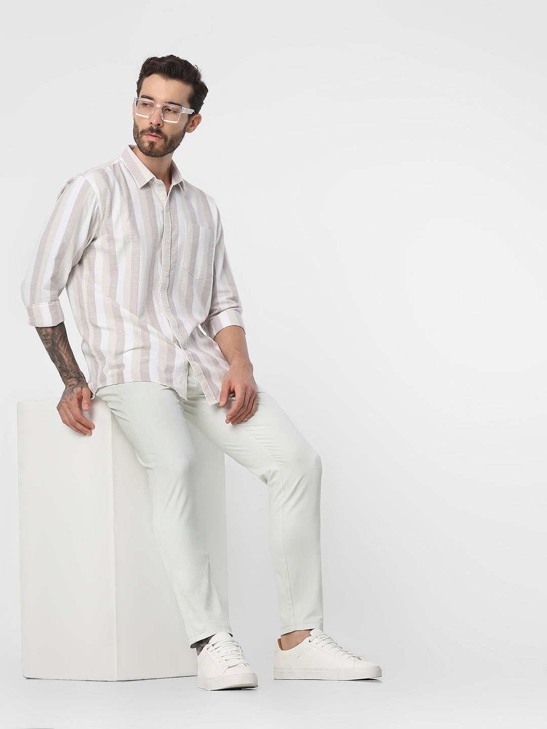 Sage Green Solid Ankle Length Trouser