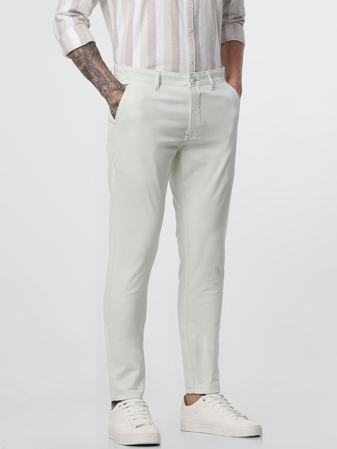 Sage Green Solid Ankle Length Trouser