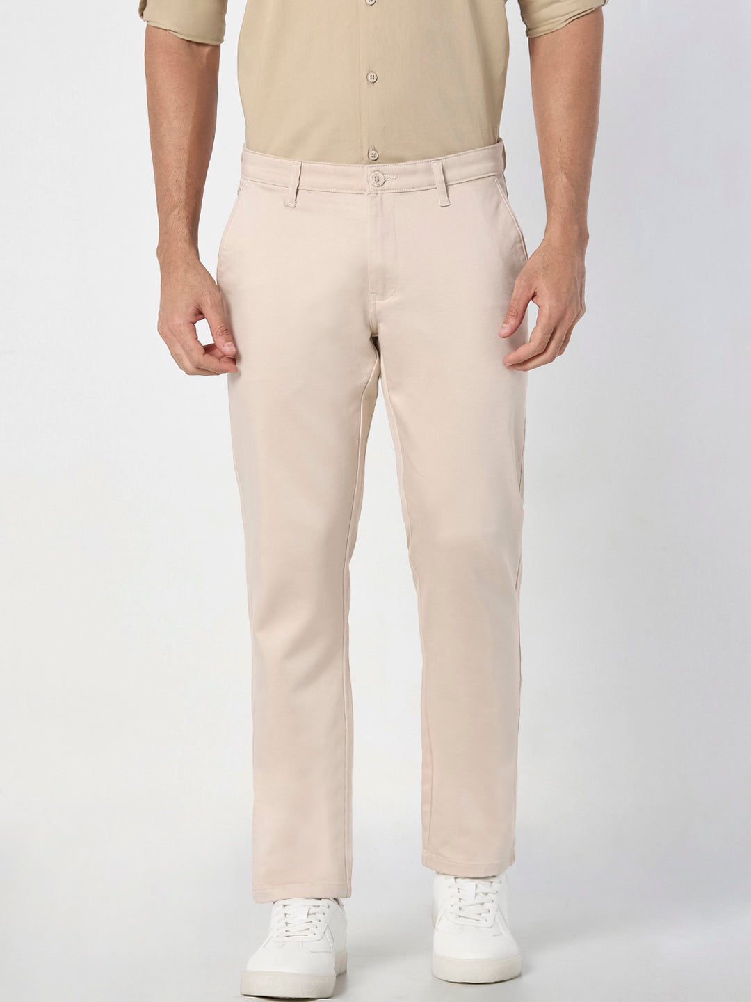 Men’s Cream Solid Straight Fit Chino