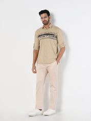 Men’s Cream Solid Straight Fit Chino
