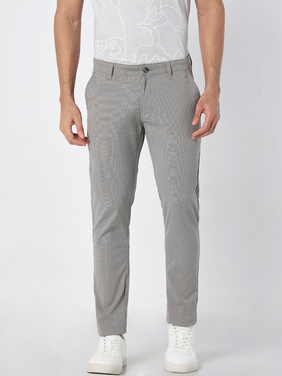 Men’s Light Grey Micro-Check Slim Fit Trouser