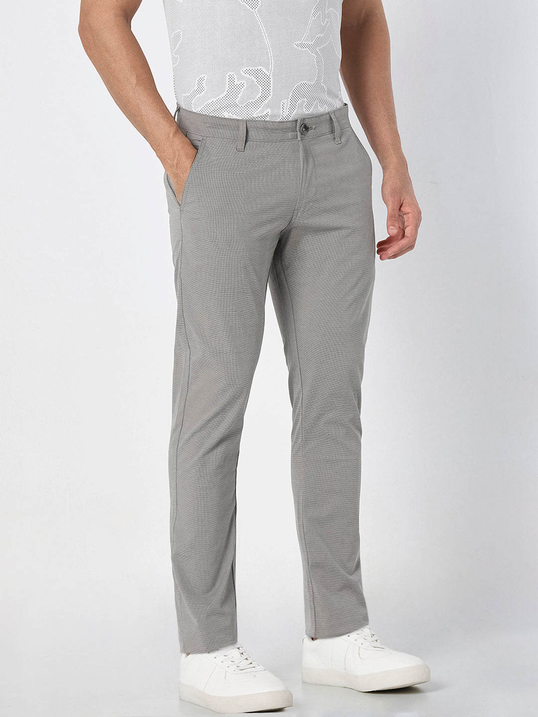 Men’s Light Grey Micro-Check Slim Fit Trouser