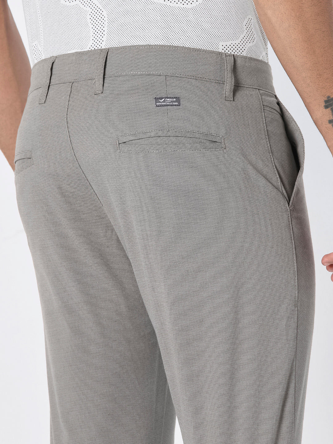 Men’s Light Grey Micro-Check Slim Fit Trouser