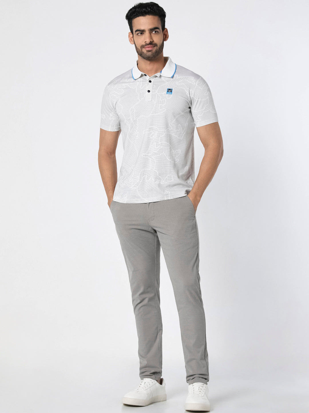 Men’s Light Grey Micro-Check Slim Fit Trouser