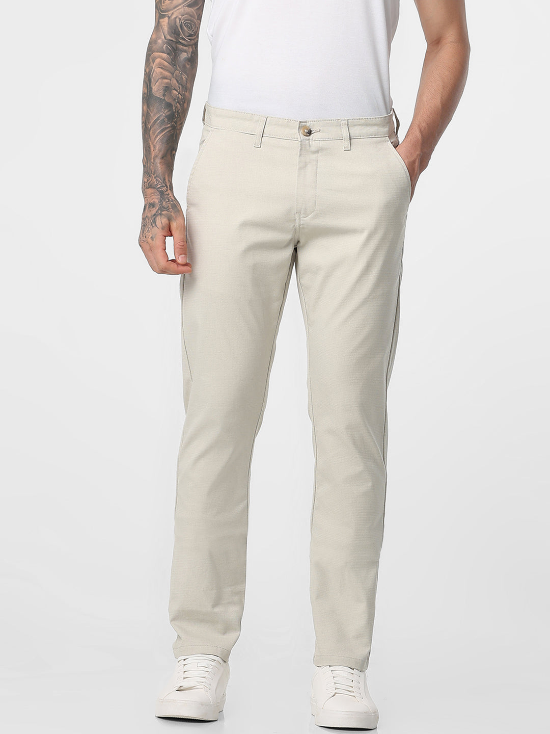 Light Cream Structured Trouser