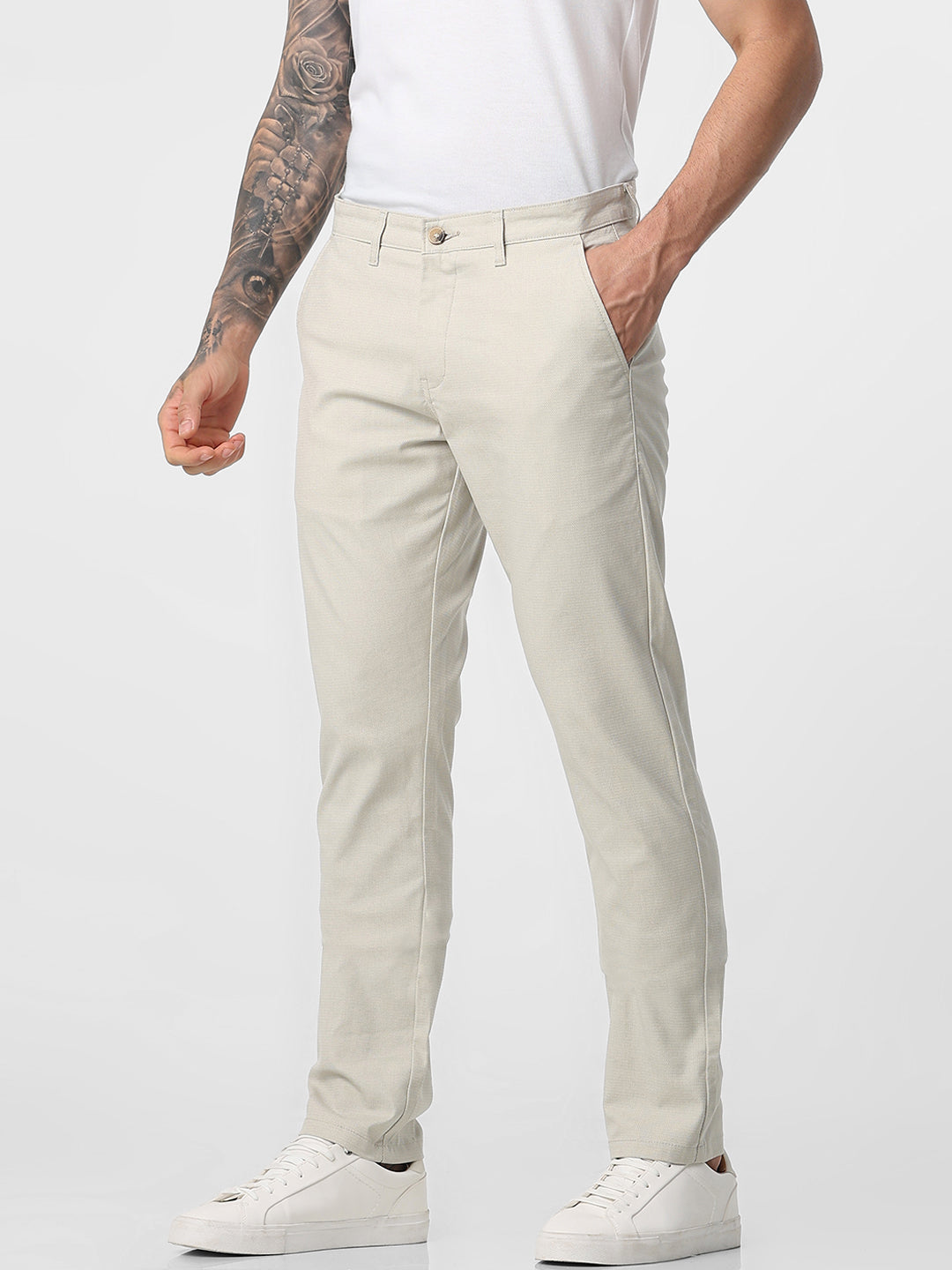 Light Cream Structured Trouser