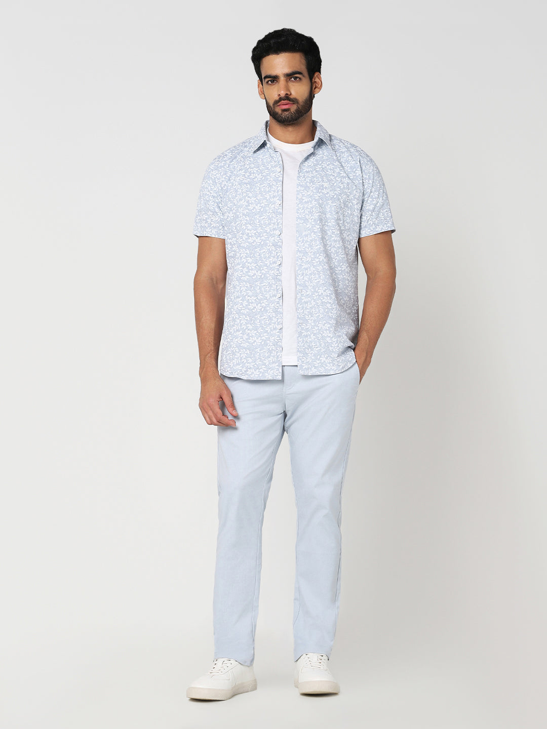 Light Blue Textured Slim Fit Trouser