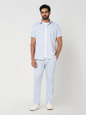 Light Blue Textured Slim Fit Trouser