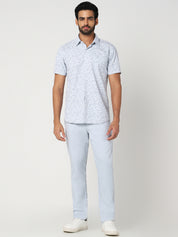 Light Blue Textured Slim Fit Trouser