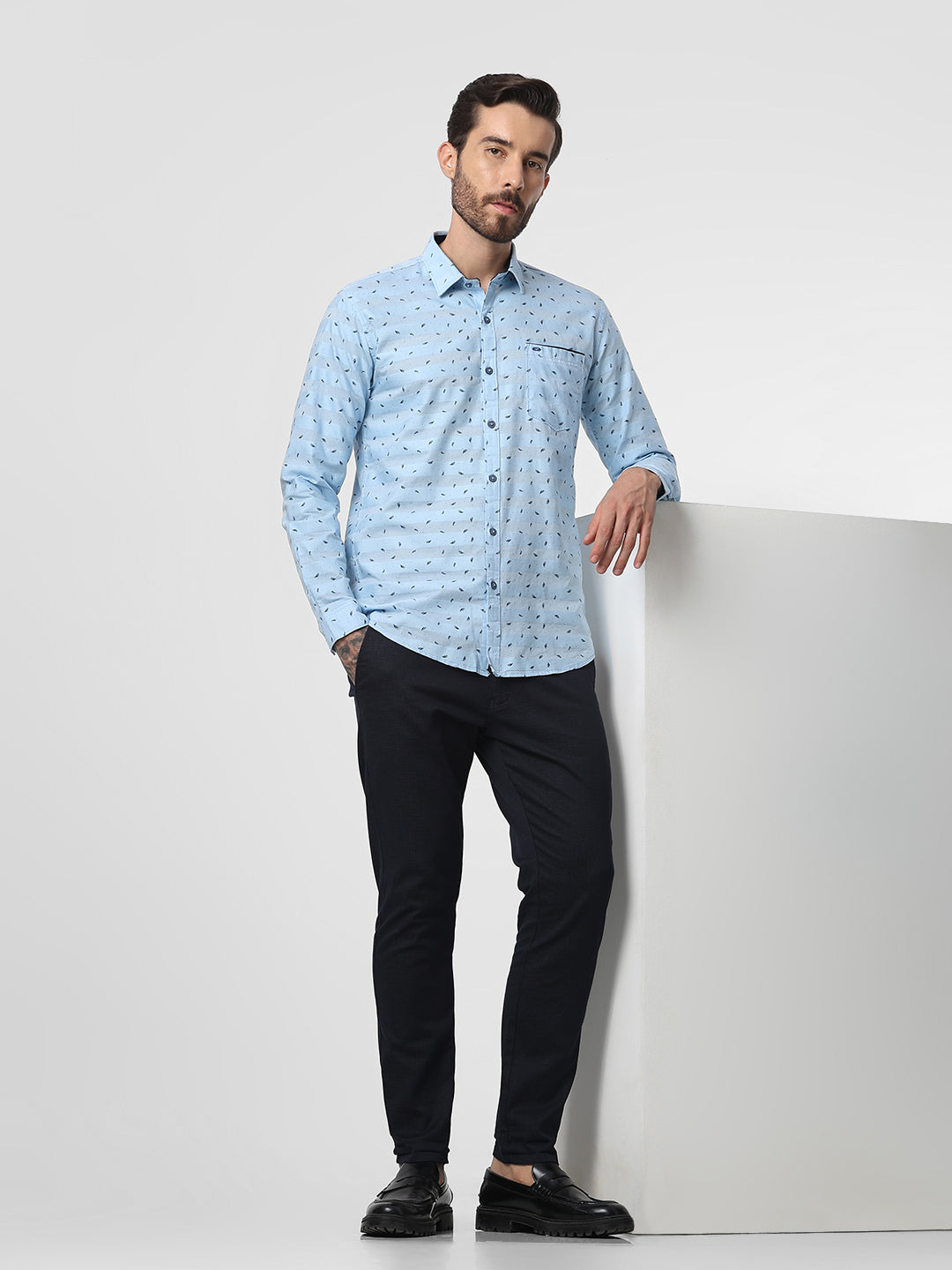 Dark Navy Printed Ankle Length Trouser