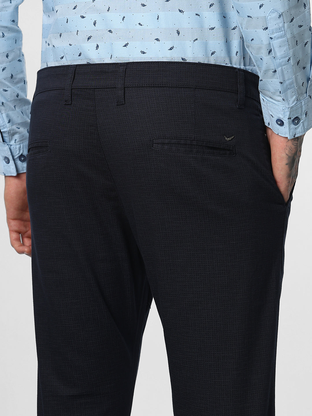Dark Navy Printed Ankle Length Trouser