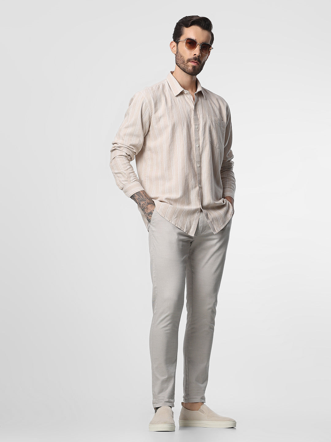 Light Grey Printed Ankle Length Trouser