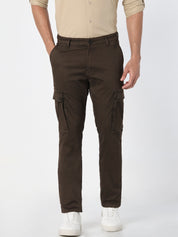 Brown Solid Cargo Slim Fit Trouser