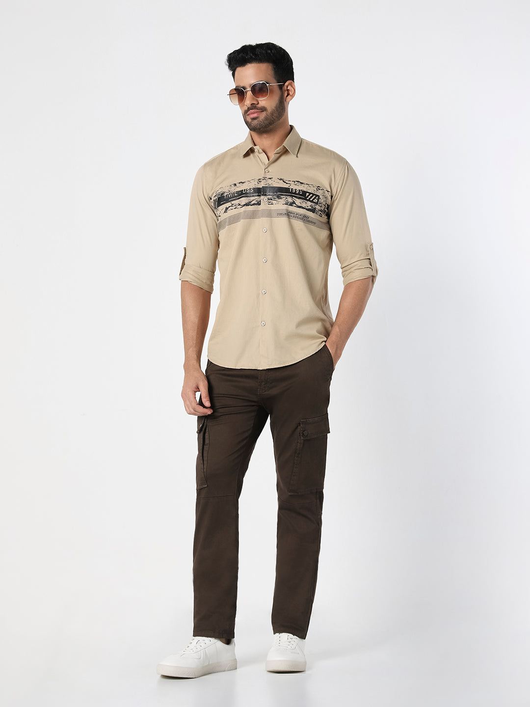 Brown Solid Cargo Slim Fit Trouser