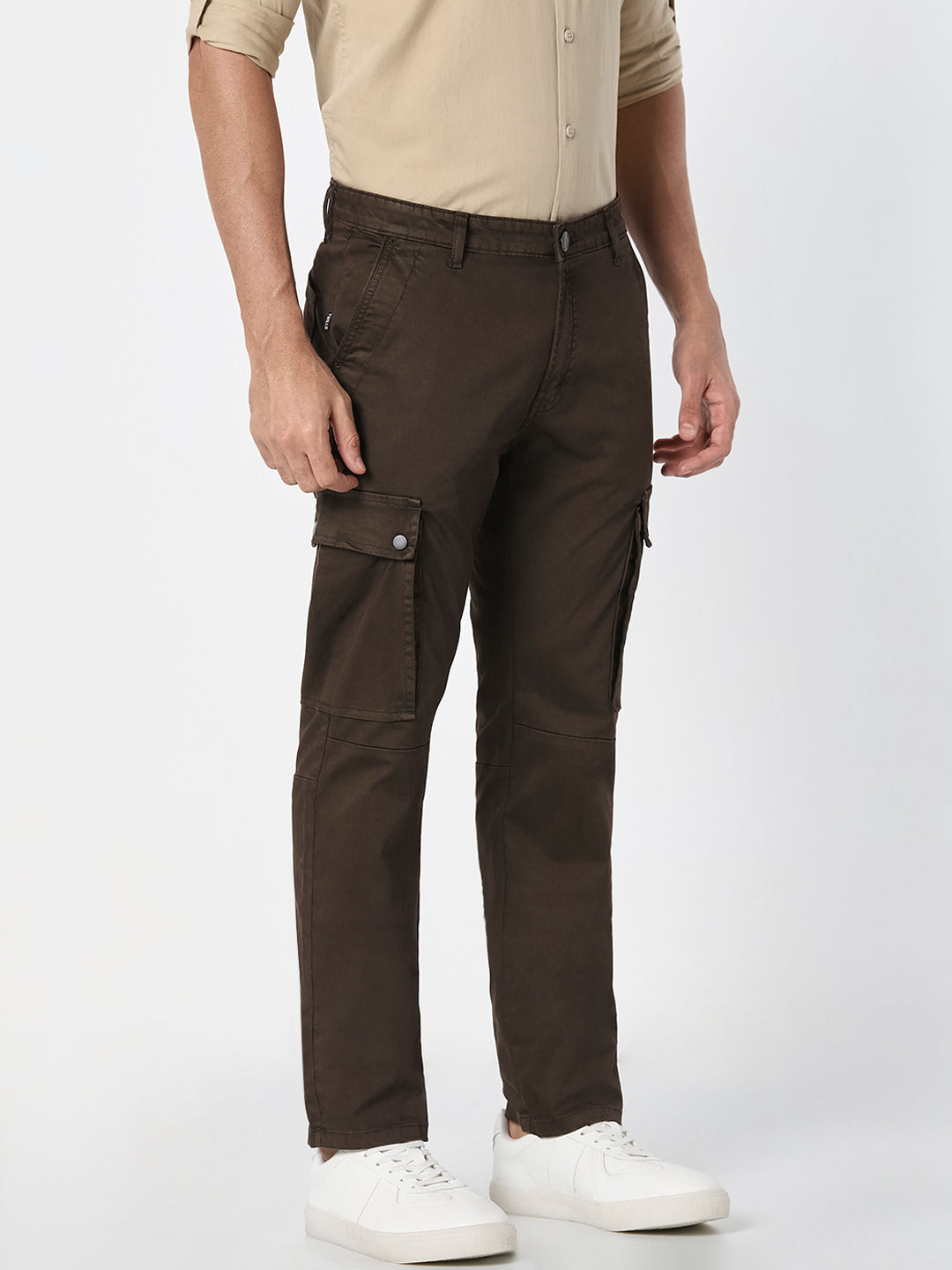 Brown Solid Cargo Slim Fit Trouser