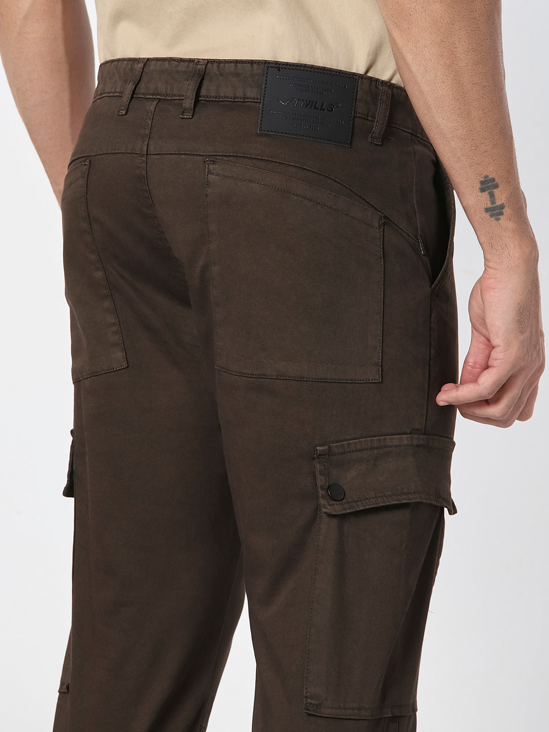 Brown Solid Cargo Slim Fit Trouser