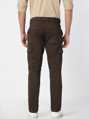 Brown Solid Cargo Slim Fit Trouser