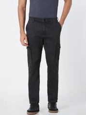 Charcoal Black Straight Fit Cargo Trousers
