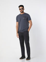 Charcoal Black Straight Fit Cargo Trousers