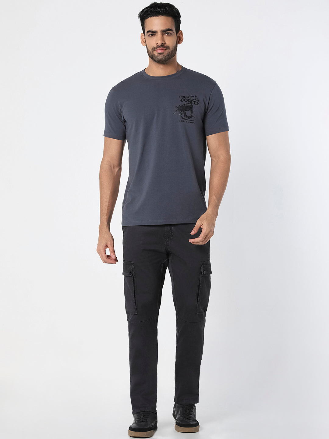 Charcoal Black Straight Fit Cargo Trousers