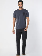 Charcoal Black Straight Fit Cargo Trousers