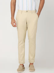 Beige Textured Slim Fit Trouser