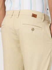 Beige Textured Slim Fit Trouser