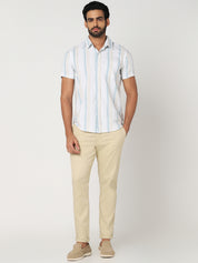 Beige Textured Slim Fit Trouser