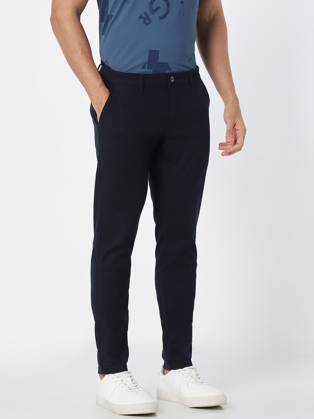 Navy Solid Slim Fit Trouser
