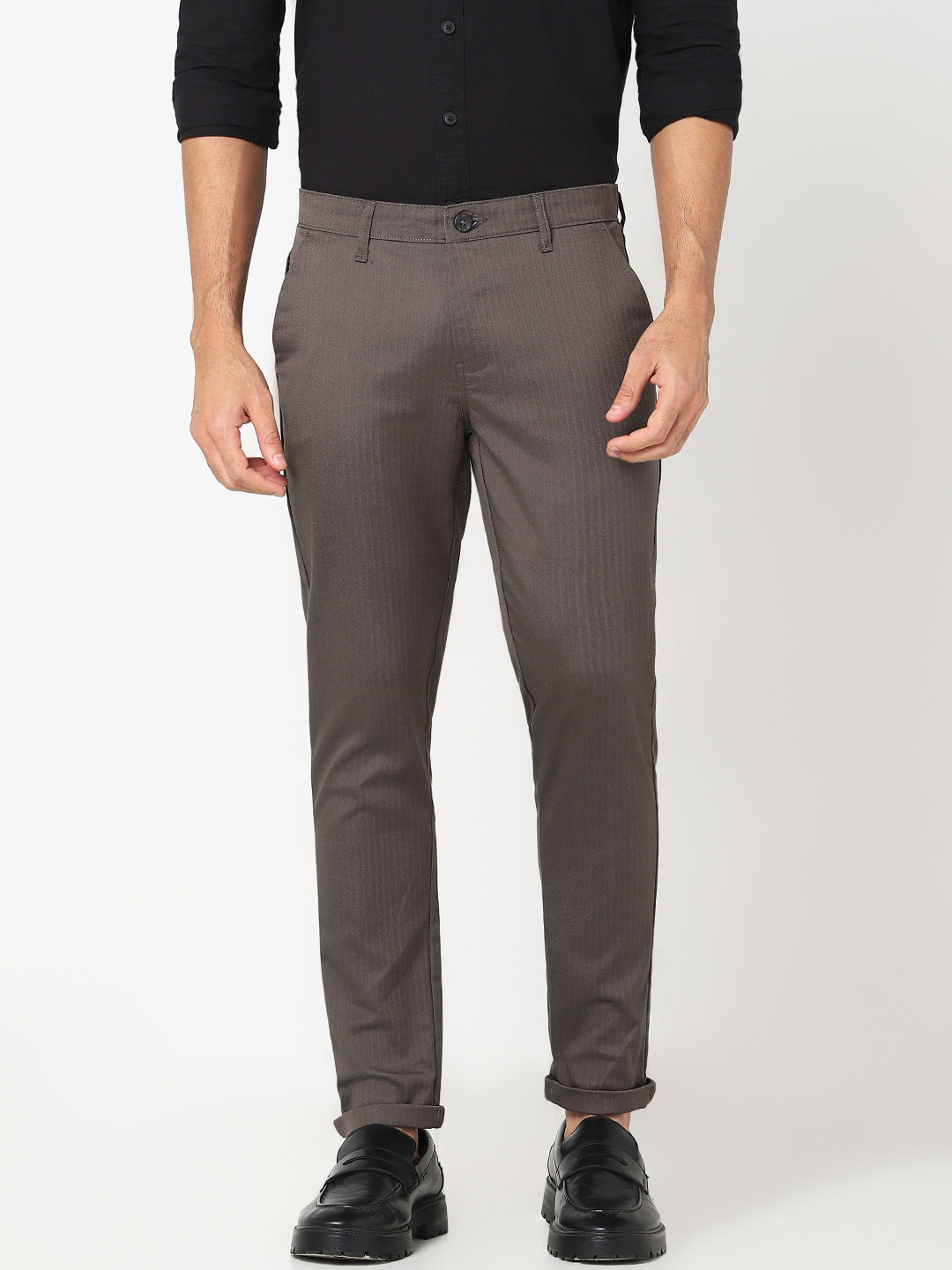 Brown Herringbone Slim Fit Trouser