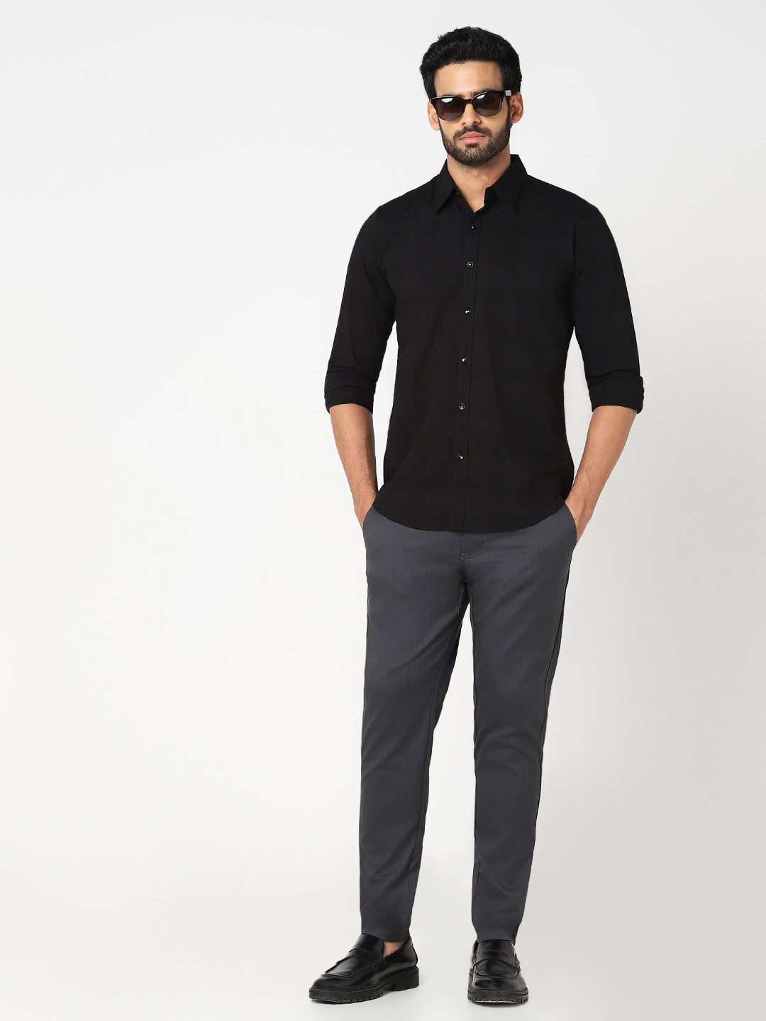 Grey Herringbone Slim Fit Trouser