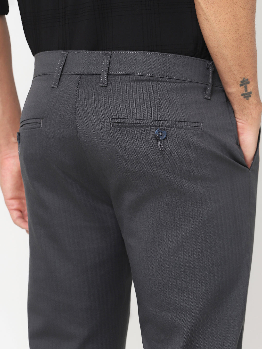 Grey Herringbone Slim Fit Trouser