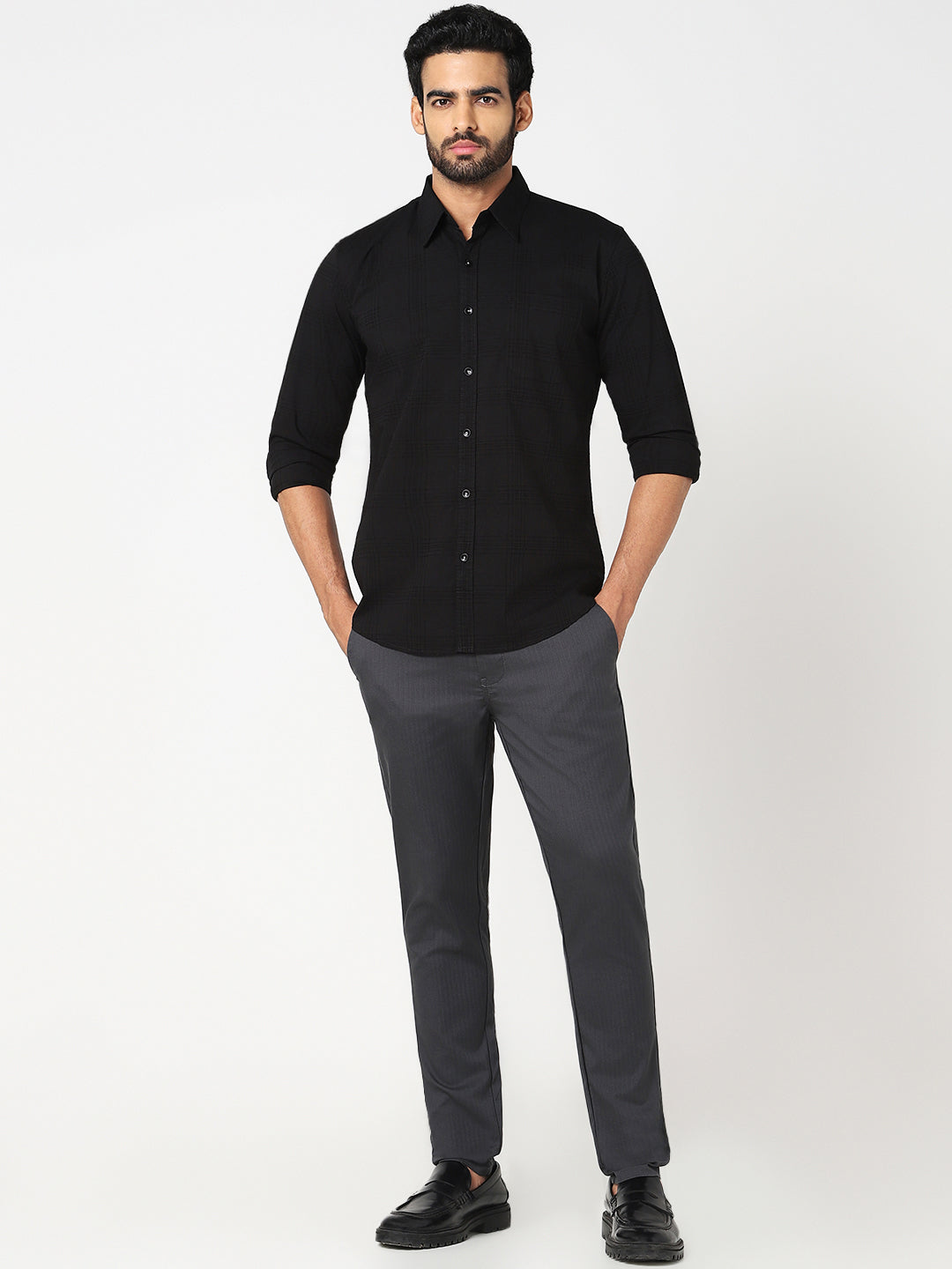 Grey Herringbone Slim Fit Trouser