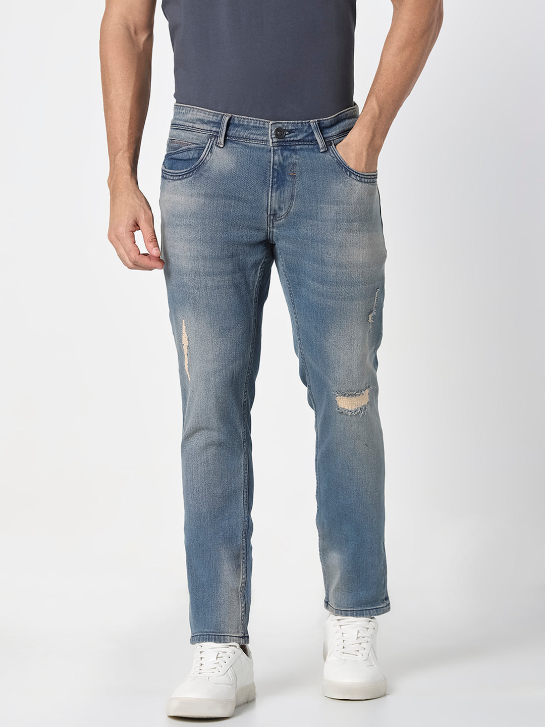 Men’s Light Blue Distressed Slim Fit  Jeans