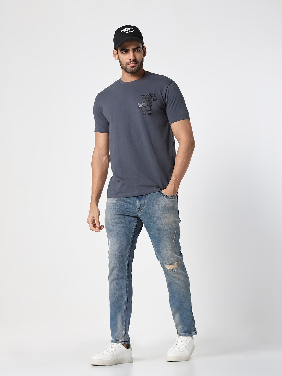 Men’s Light Blue Distressed Slim Fit  Jeans