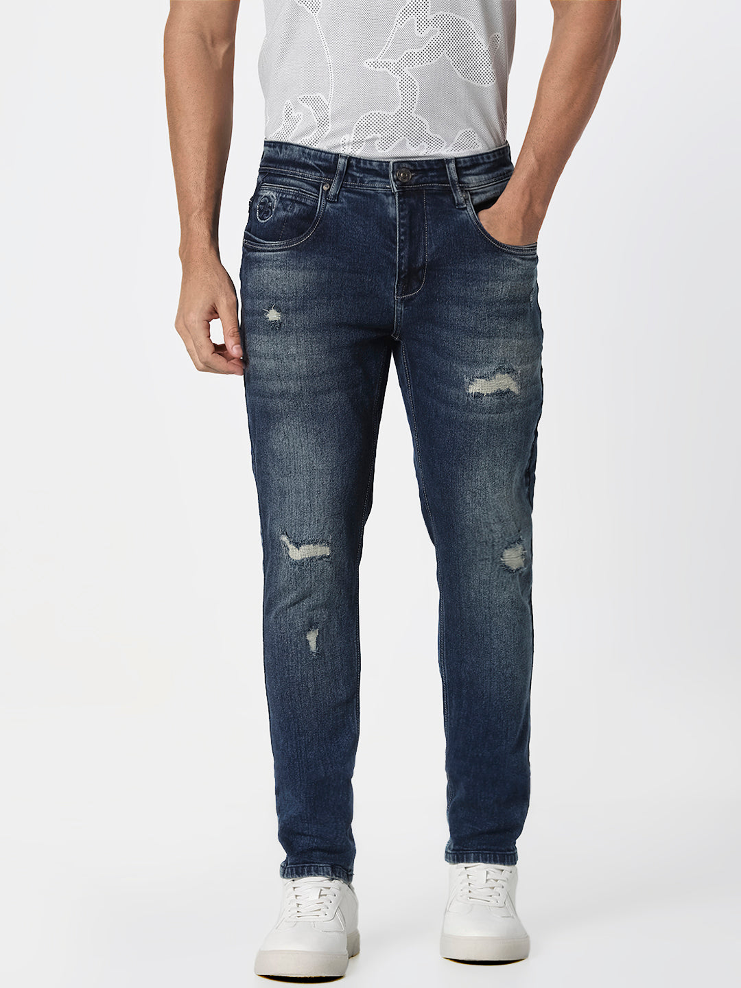 Men’s Dark Blue Distressed Slim Fit  Jeans