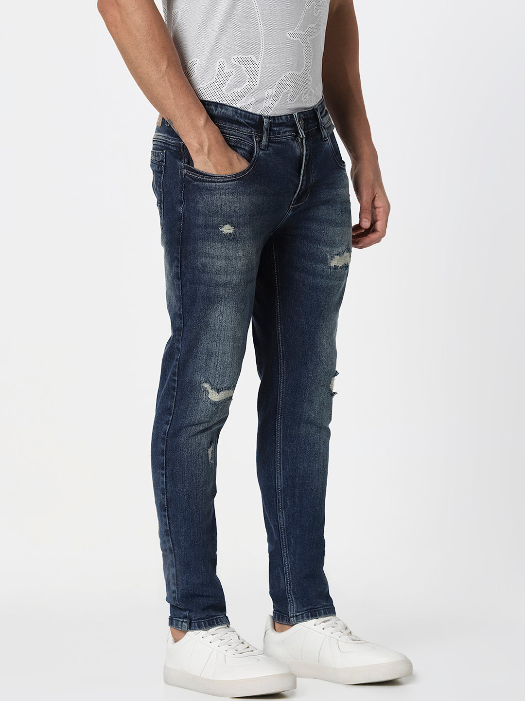 Men’s Dark Blue Distressed Slim Fit  Jeans