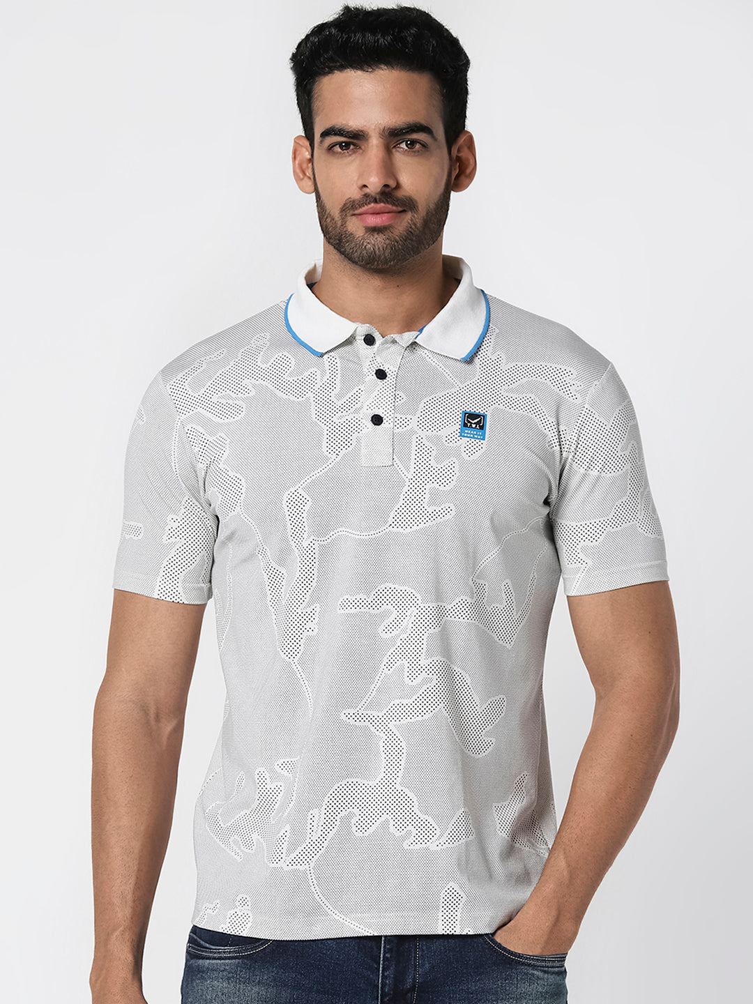 Off-White & Grey Dotted Print T-Shirt