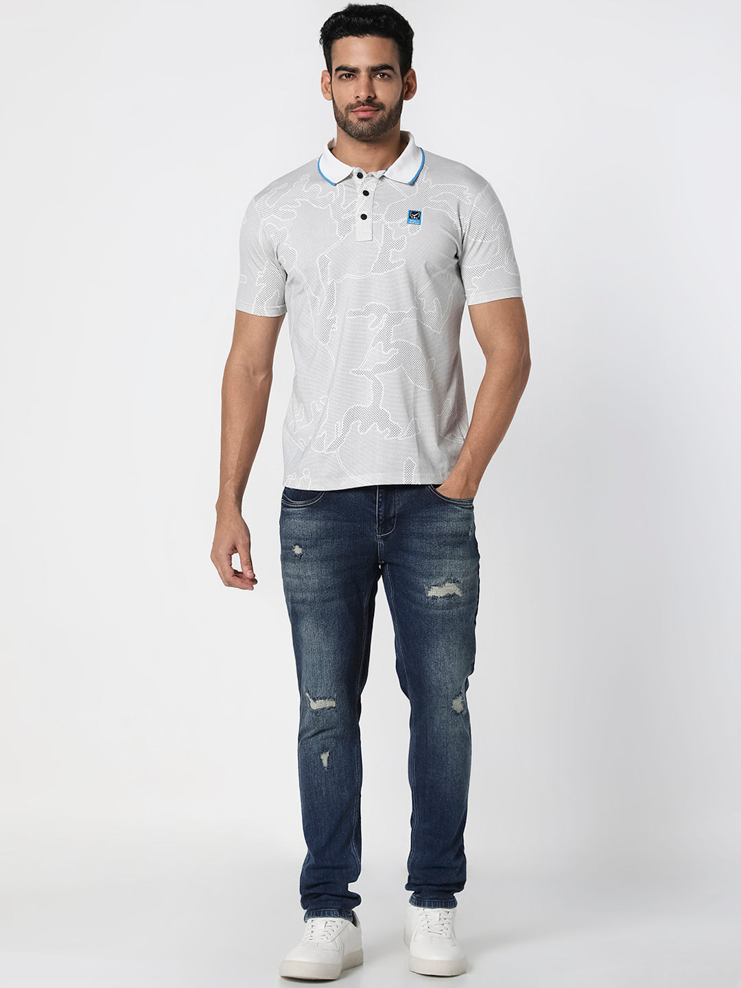 Off-White & Grey Dotted Print T-Shirt