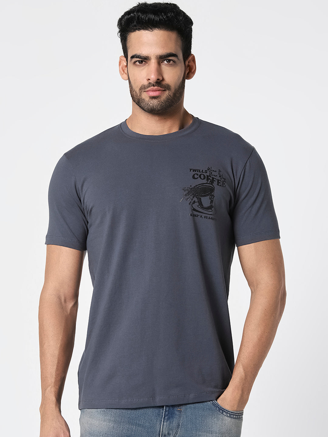 Dark Grey Graphic Casual T-Shirt