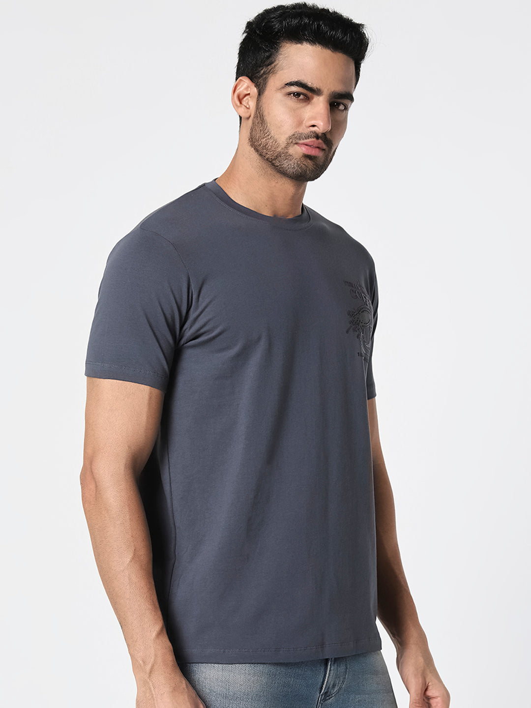 Dark Grey Graphic Casual T-Shirt