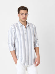 Mens Light Grey Striped Casual Shirt