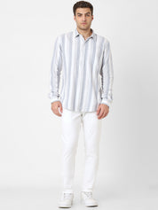 Mens Light Grey Striped Casual Shirt