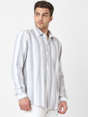 Mens Light Grey Striped Casual Shirt