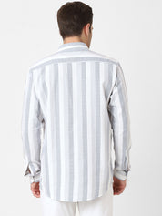 Mens Light Grey Striped Casual Shirt