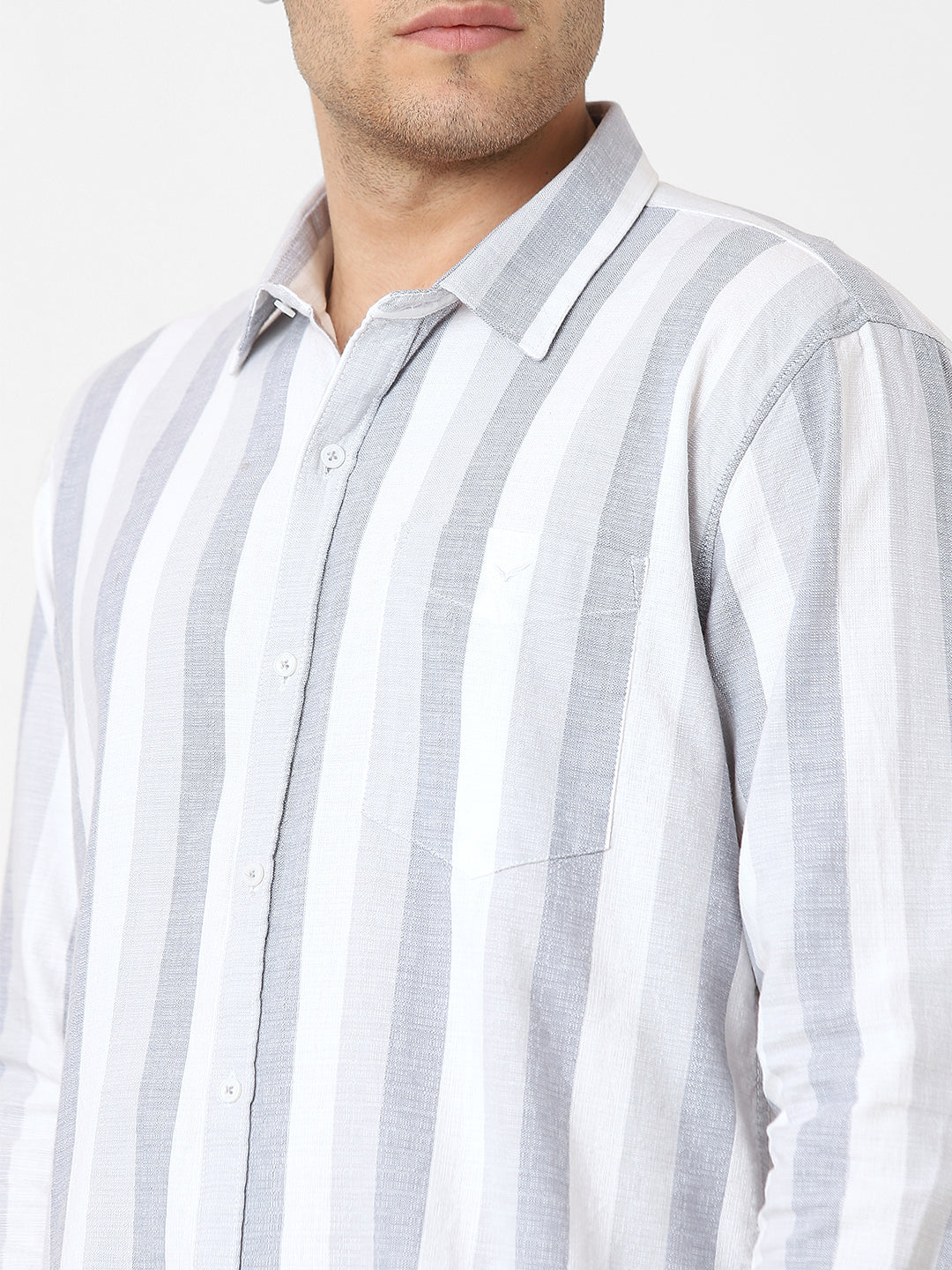 Mens Light Grey Striped Casual Shirt